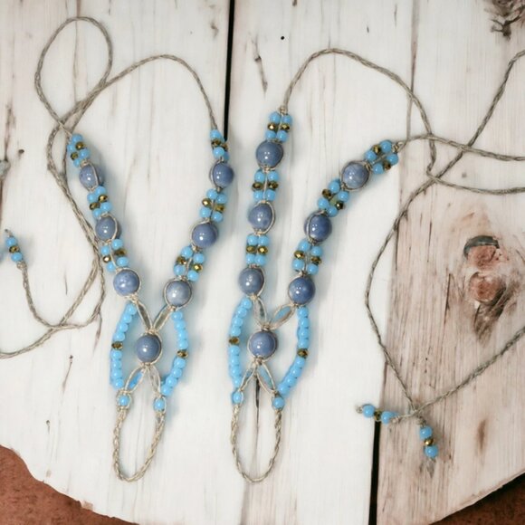 NEW Blue Agate Gemstone Barefoot Sandals - Picture 2 of 5